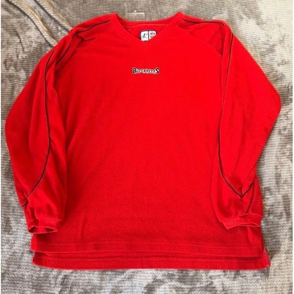 Vintage Logo Athletic Tampa Bay Buccaneers NFL Fleece Sweatshirt Red Mens M 90s